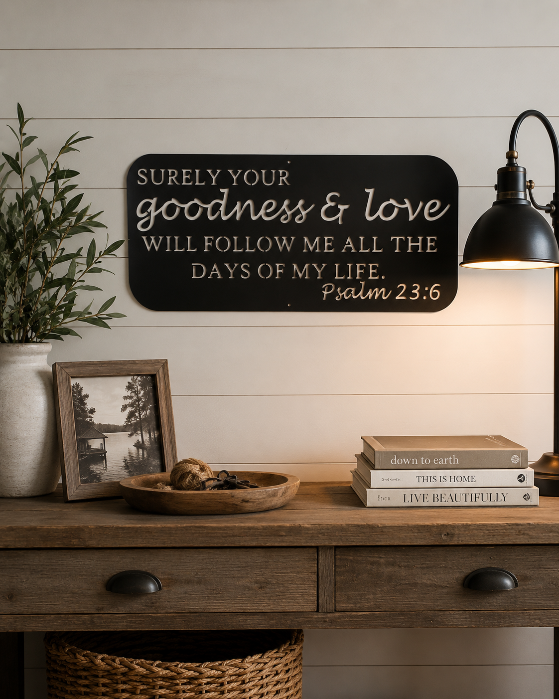 Surely Your Goodness & Love Metal Wall Sign | Psalm 23:6 Scripture Wall Art | Christian Metal Sign | Powder Coated Steel Décor