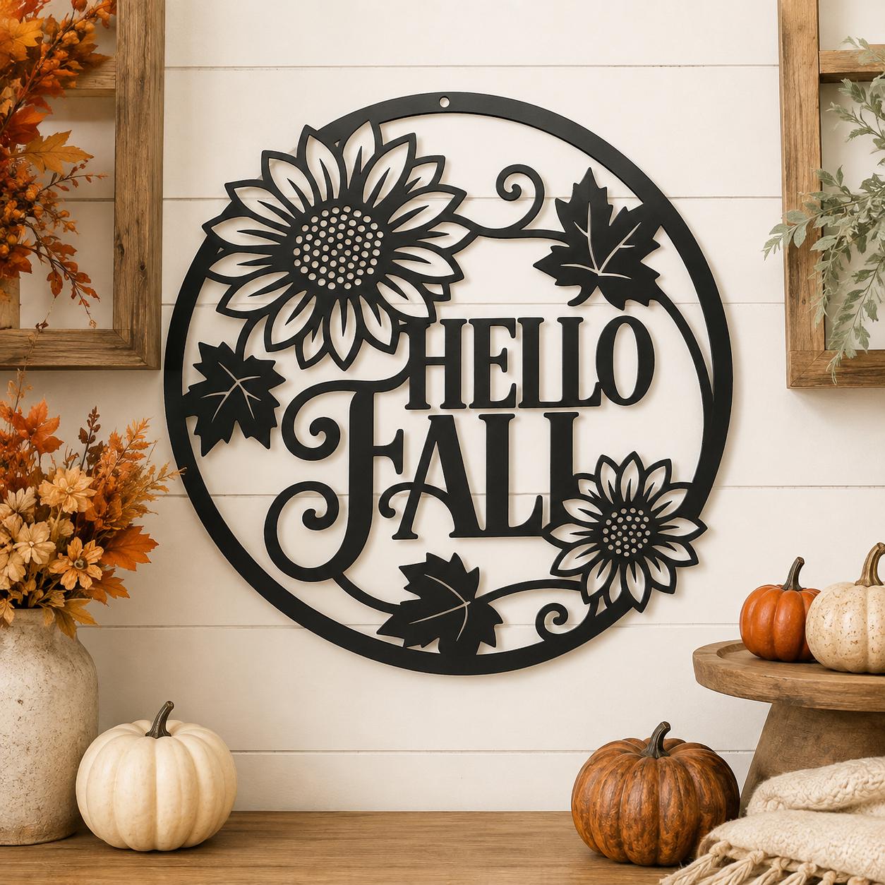 Hello Fall Sunflower Metal Sign