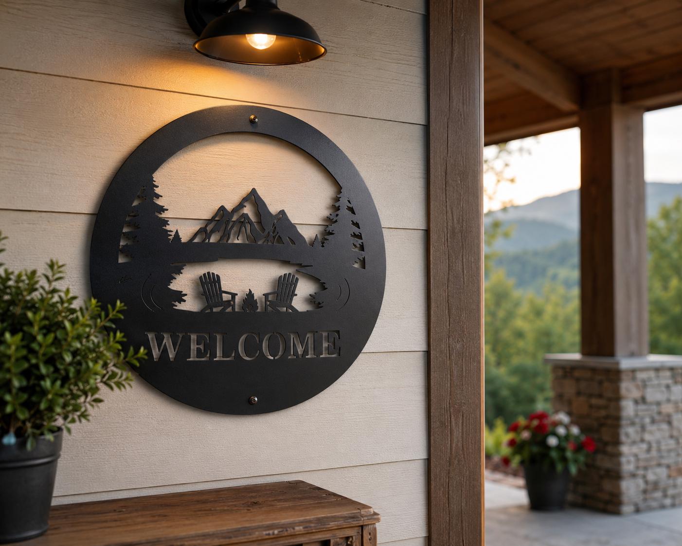 Mountain Lake Welcome Metal Sign