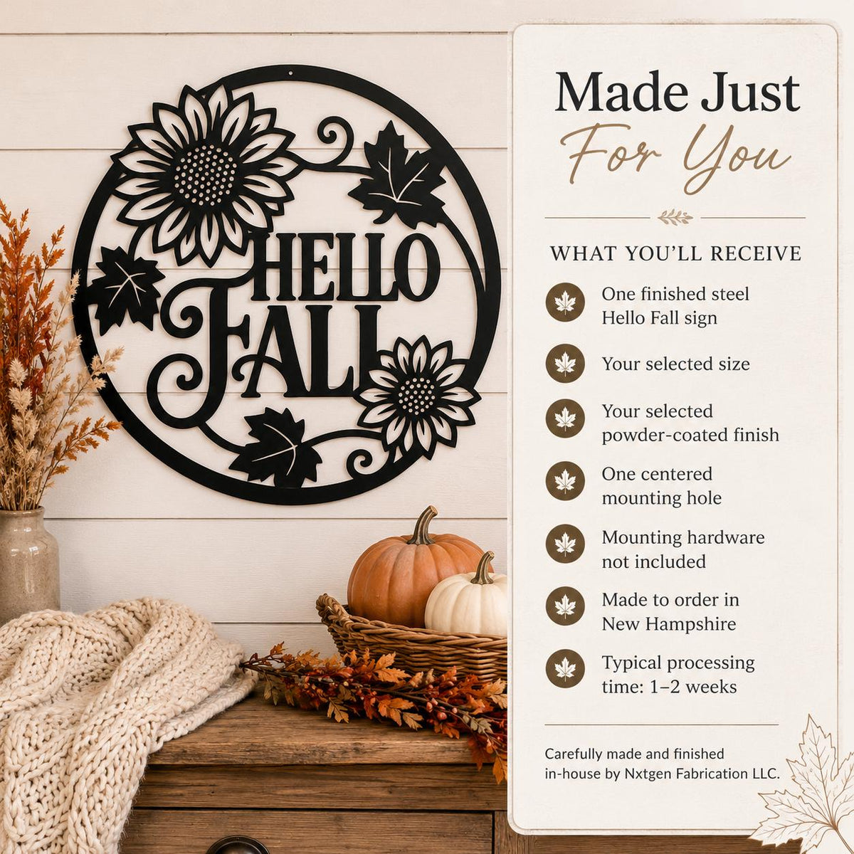 Hello Fall Sunflower Metal Sign