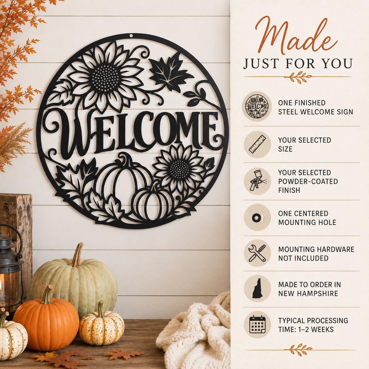 Welcome Sunflower Pumpkin Metal Sign