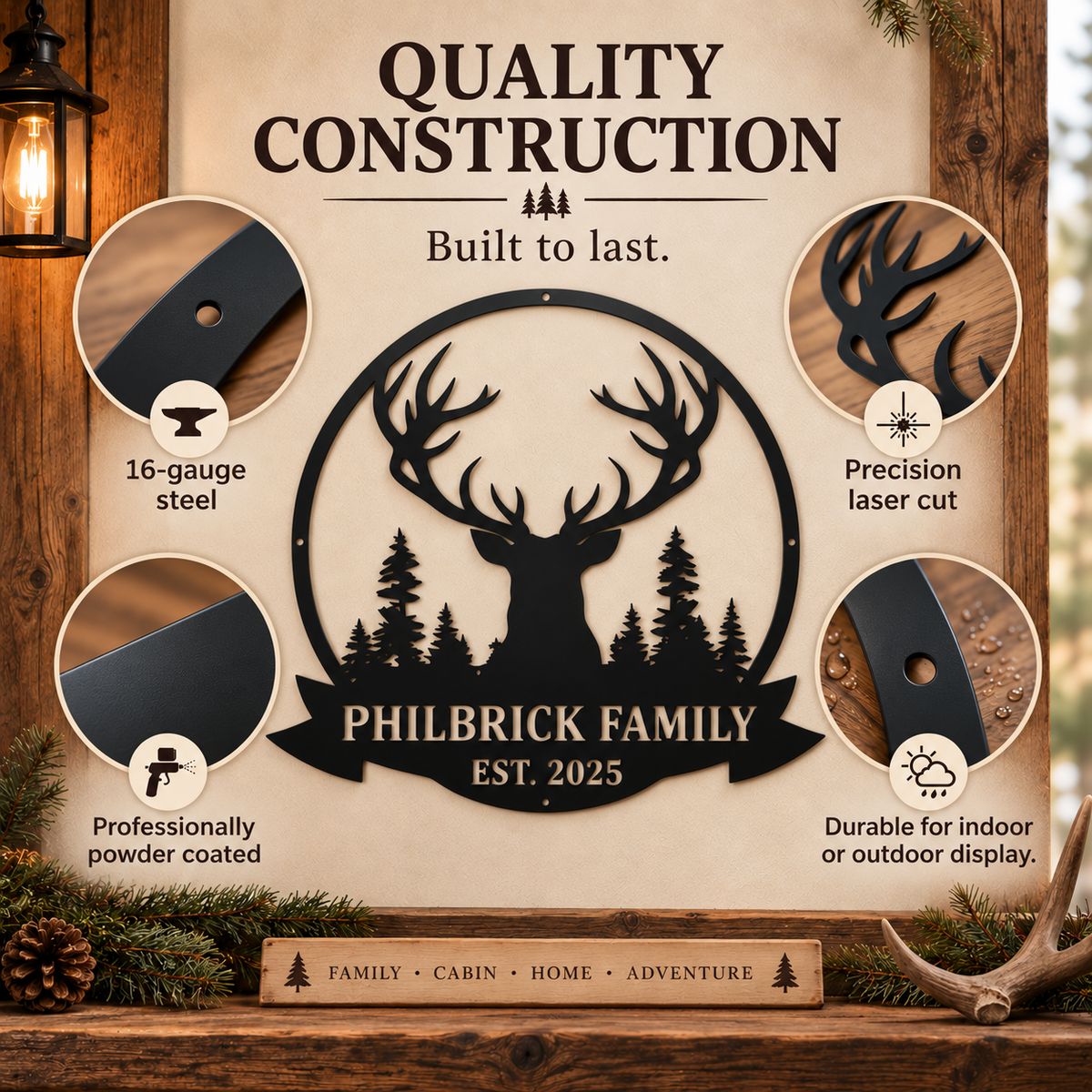 Personalized Deer Family Metal Sign