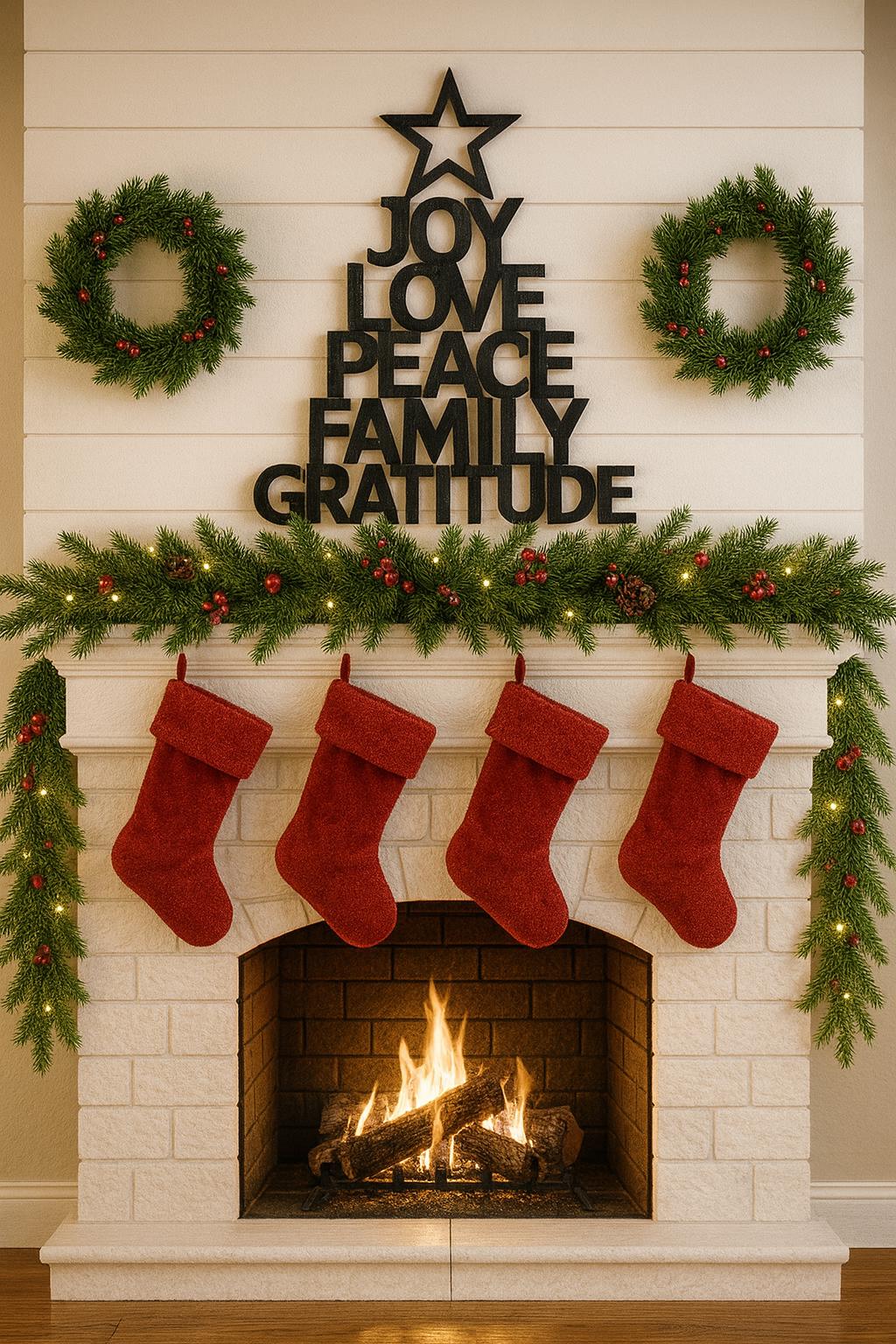Joy Love Peace Family Gratitude Christmas Tree Metal Sign