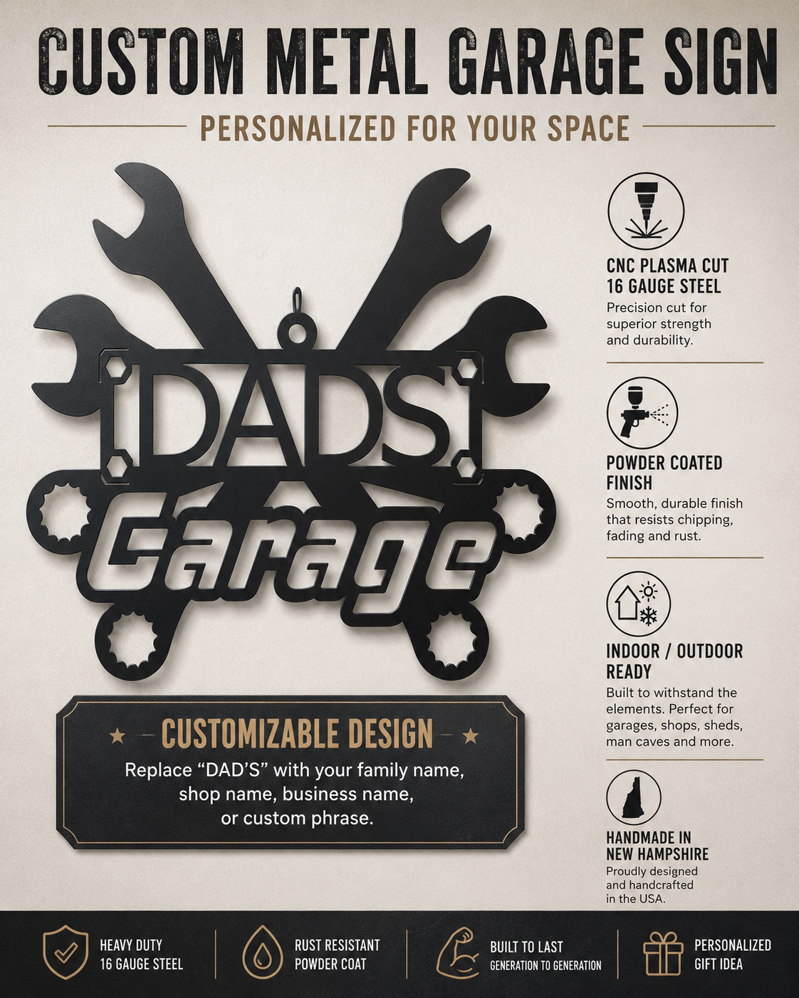 Custom Garage Metal Sign | Personalized Steel Wall Decor