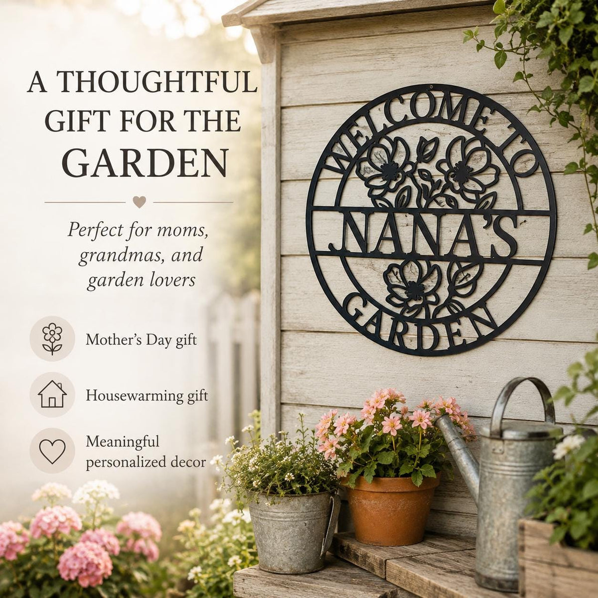 Personalized Floral Garden Metal Sign