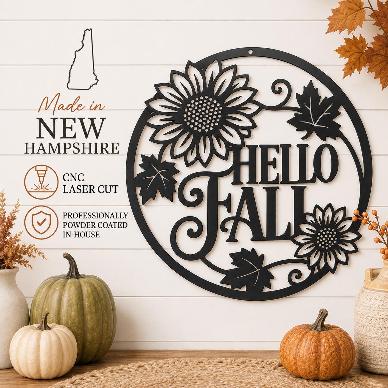 Hello Fall Sunflower Metal Sign