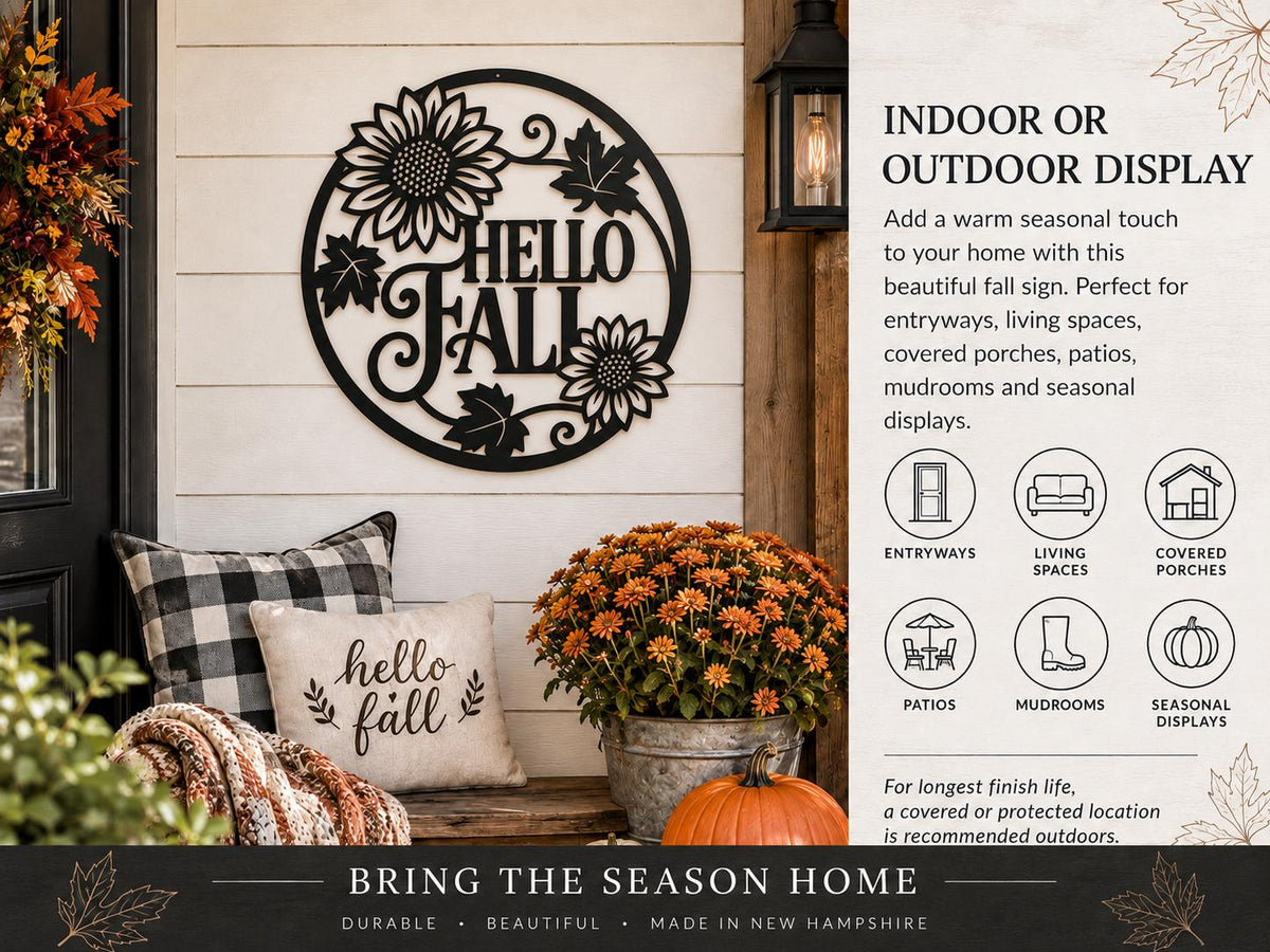 Hello Fall Sunflower Metal Sign