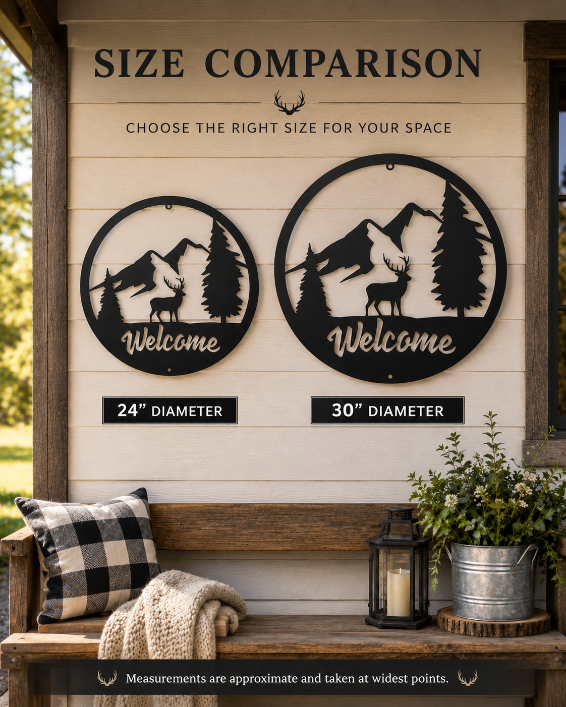 Welcome Deer Metal Wall Sign | Rustic Cabin Wall Decor