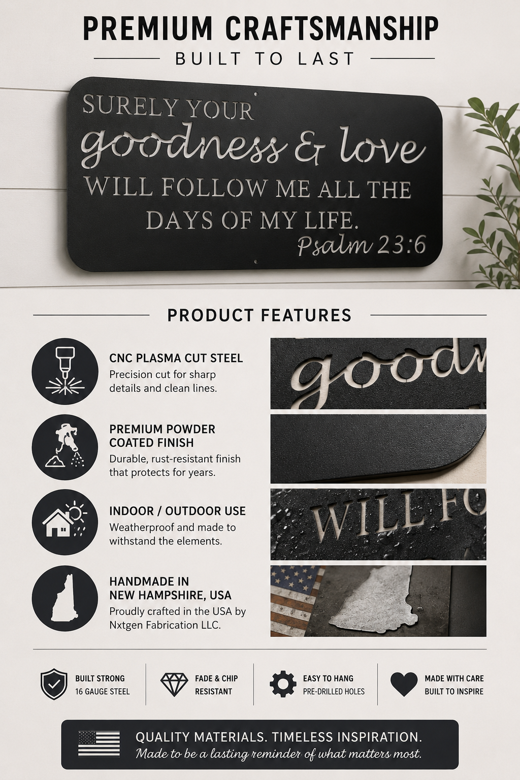 Surely Your Goodness & Love Metal Wall Sign | Psalm 23:6 Scripture Wall Art | Christian Metal Sign | Powder Coated Steel Décor