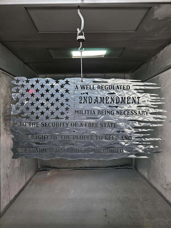 Burnt Metal American Flag with 2nd Amendment Cutout