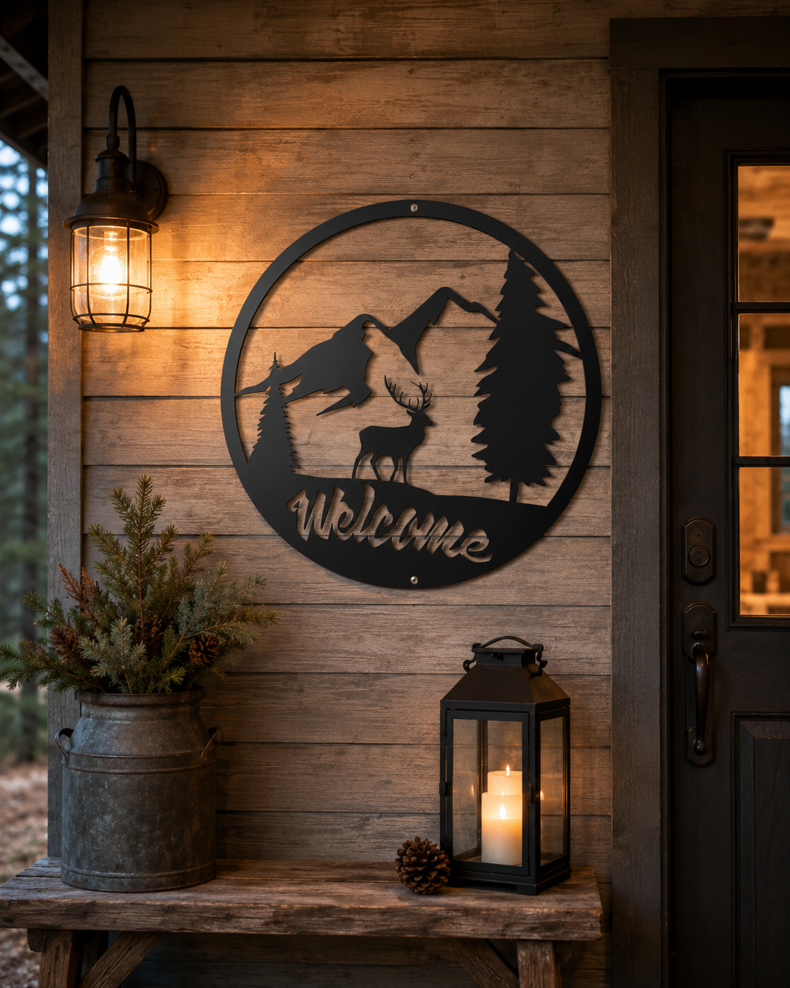 Welcome Deer Metal Wall Sign | Rustic Cabin Wall Decor