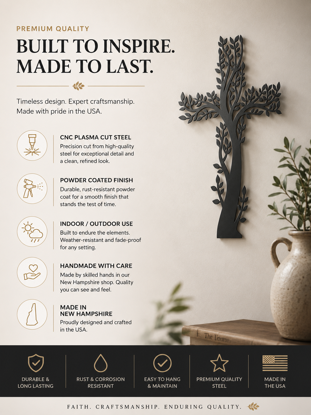 Tree of Life Cross Metal Wall Art | Christian Steel Decor
