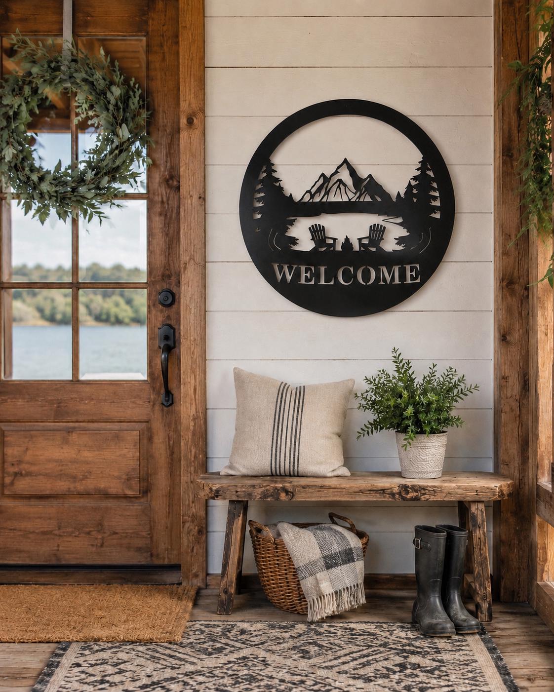 Mountain Lake Welcome Metal Sign
