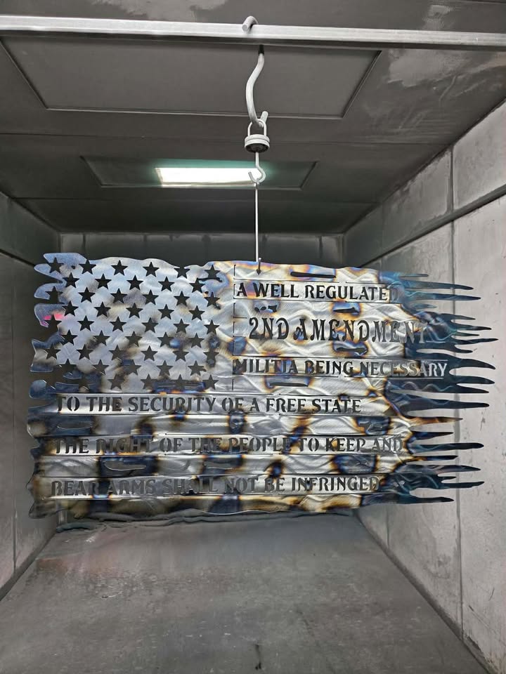 Burnt Metal American Flag with 2nd Amendment Cutout