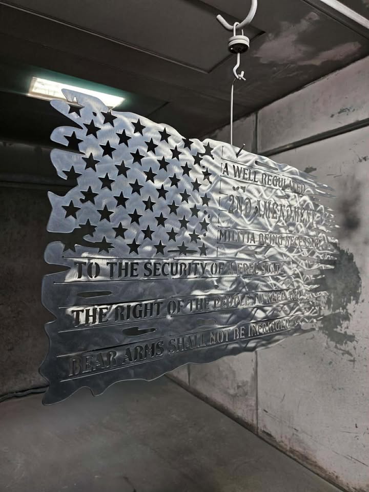Burnt Metal American Flag with 2nd Amendment Cutout