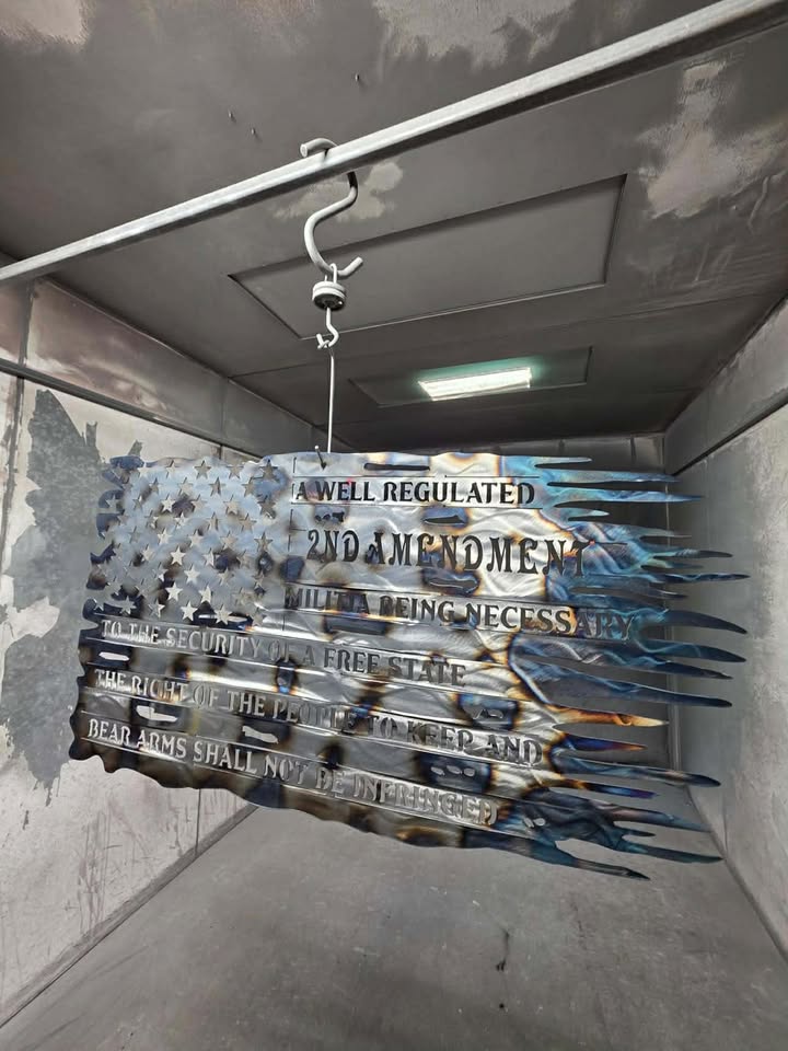 Burnt Metal American Flag with 2nd Amendment Cutout