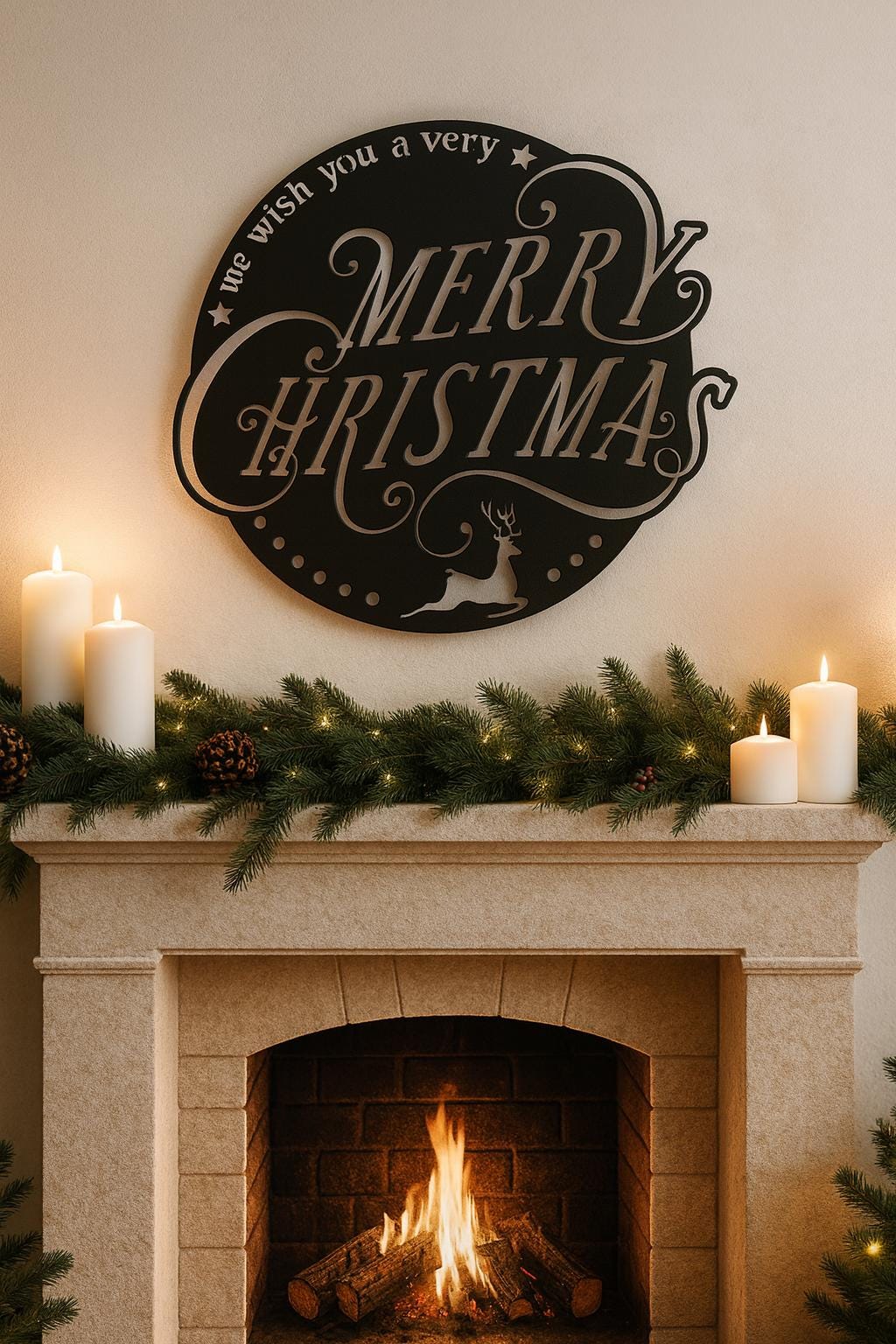 We Wish You a Very Merry Christmas Round Metal Sign