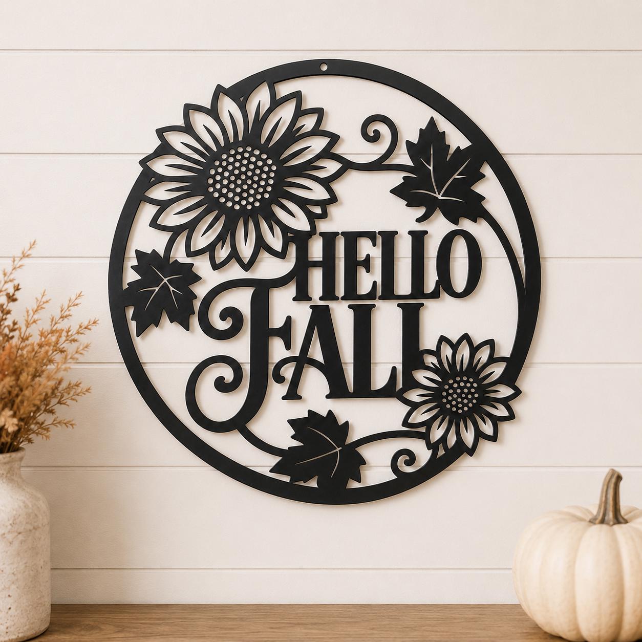 Hello Fall Sunflower Metal Sign