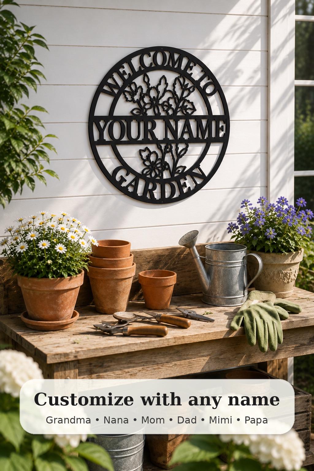 Personalized Floral Garden Metal Sign