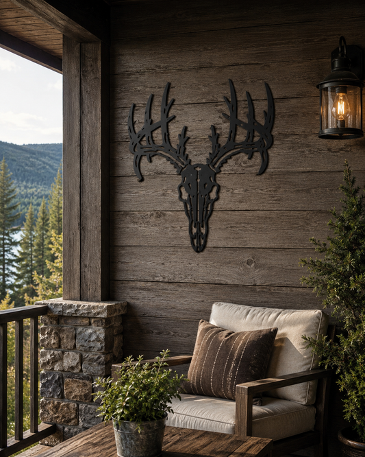 Deer Skull Metal Wall Art | Rustic Cabin Steel Decor