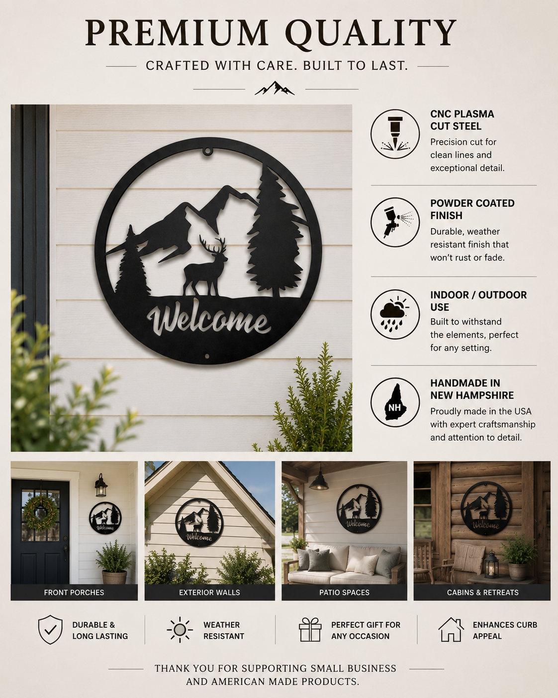 Welcome Deer Metal Wall Sign | Rustic Cabin Wall Decor