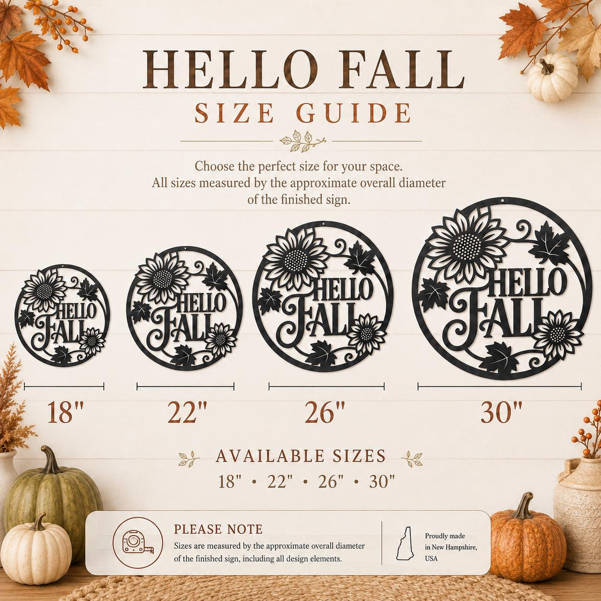 Hello Fall Sunflower Metal Sign