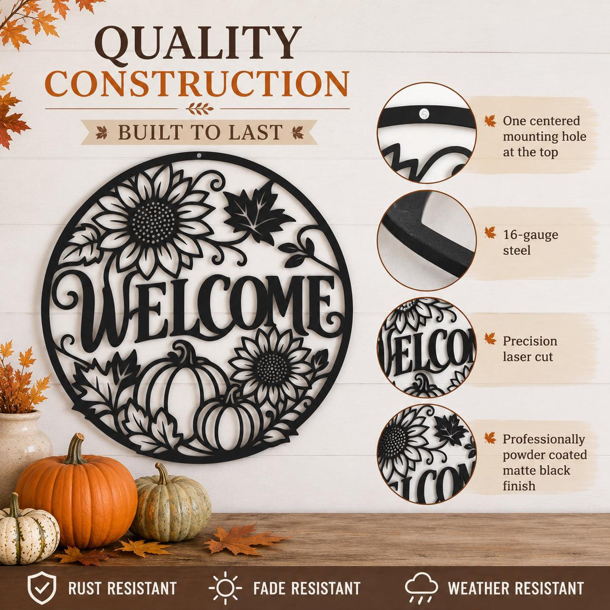 Welcome Sunflower Pumpkin Metal Sign
