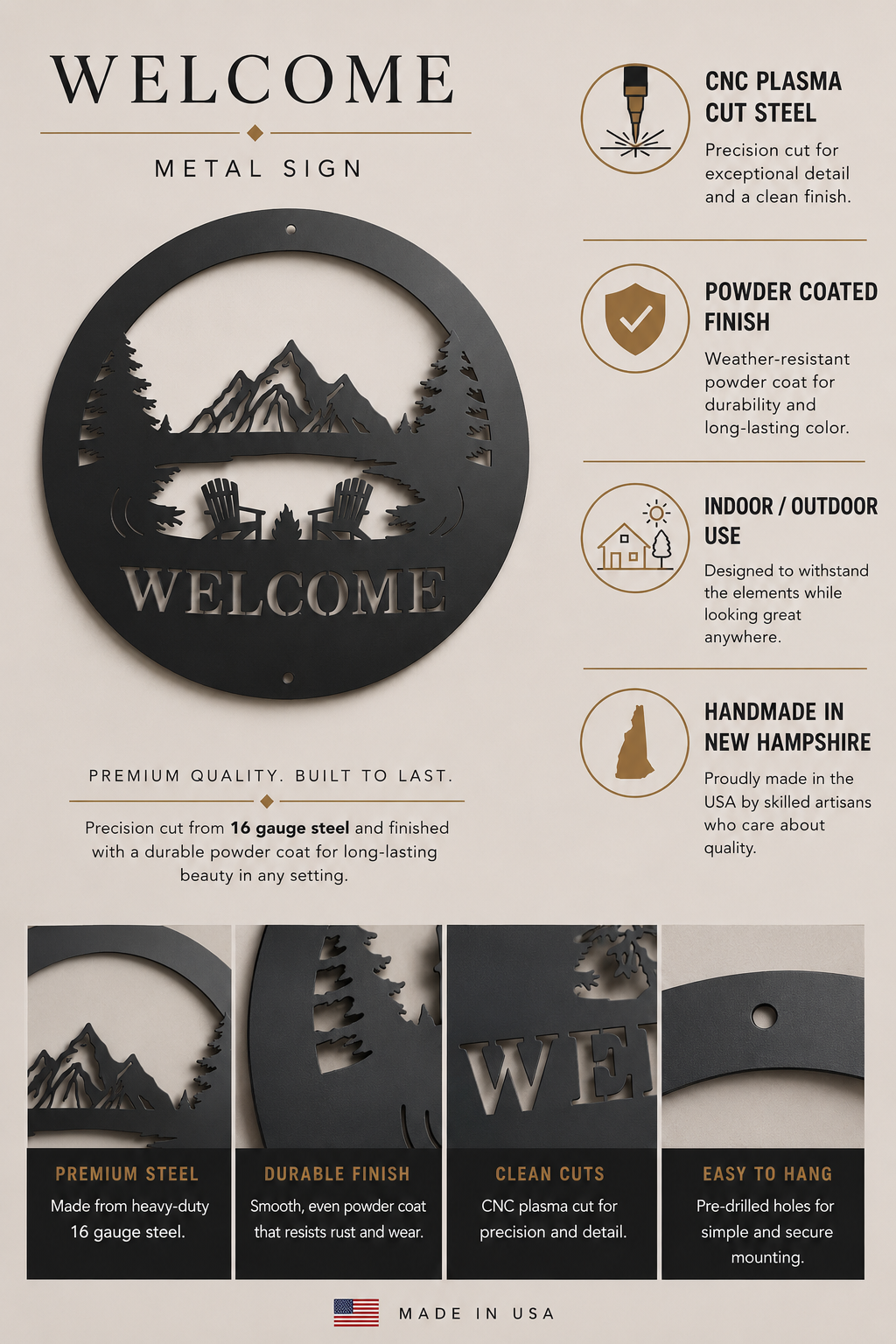 Welcome Mountain Lake Metal Sign | Rustic Cabin Wall Decor