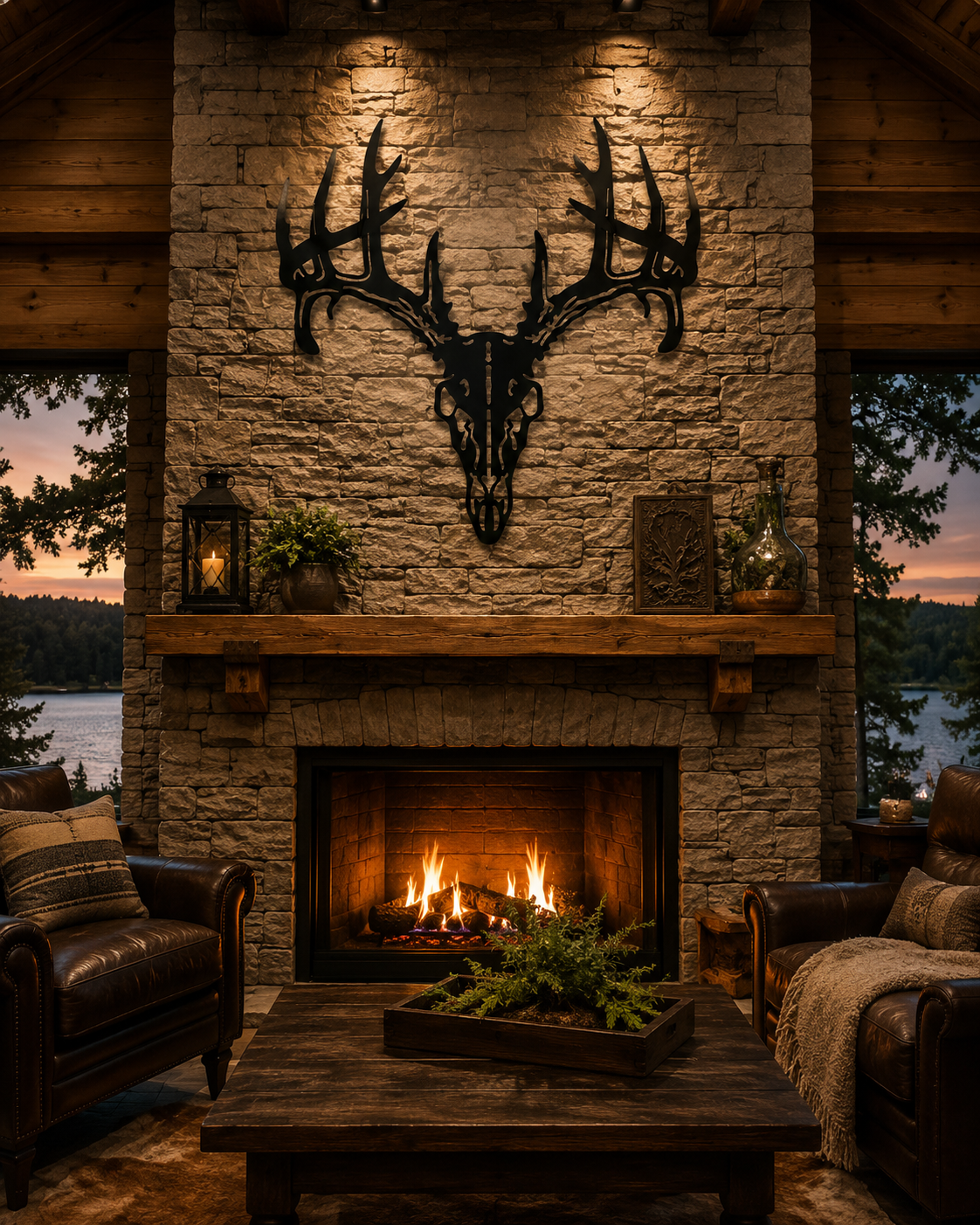 Deer Skull Metal Wall Art | Rustic Cabin Steel Decor