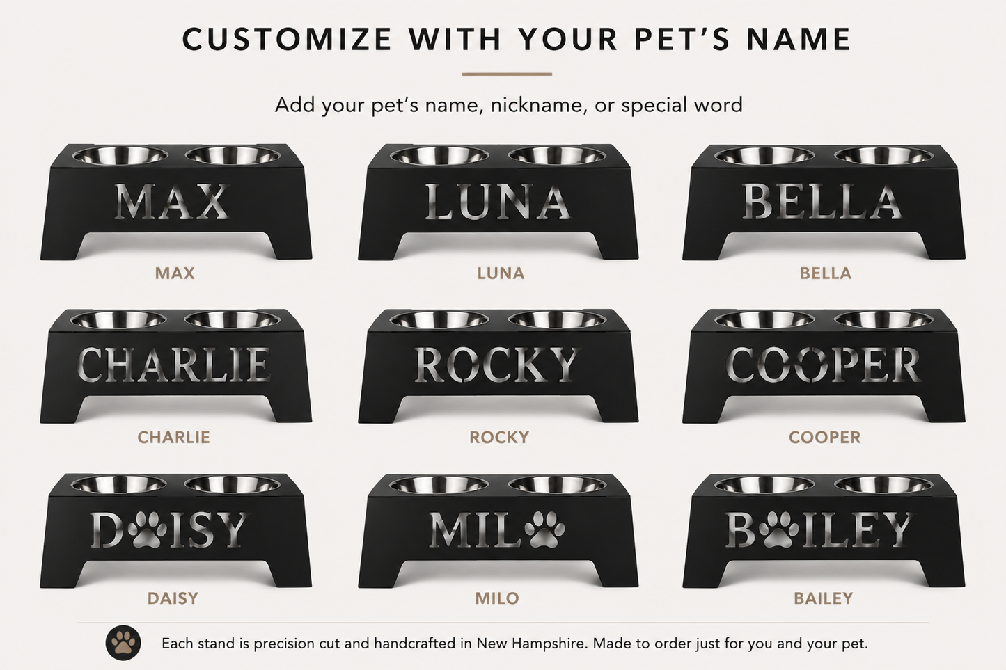 Elevated Metal Pet Bowl Stand | Personalized Dog Feeder