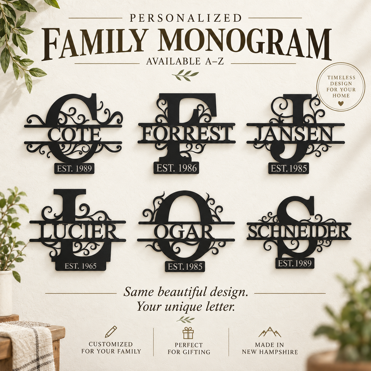 Personalized Family Name Monogram Metal Sign