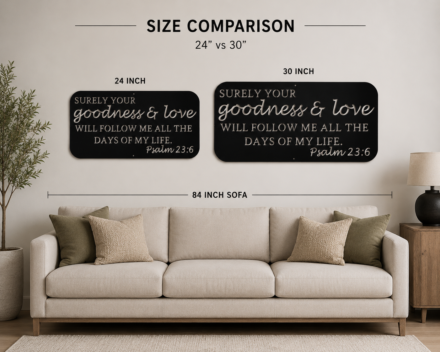 Surely Your Goodness & Love Metal Wall Sign | Psalm 23:6 Scripture Wall Art | Christian Metal Sign | Powder Coated Steel Décor