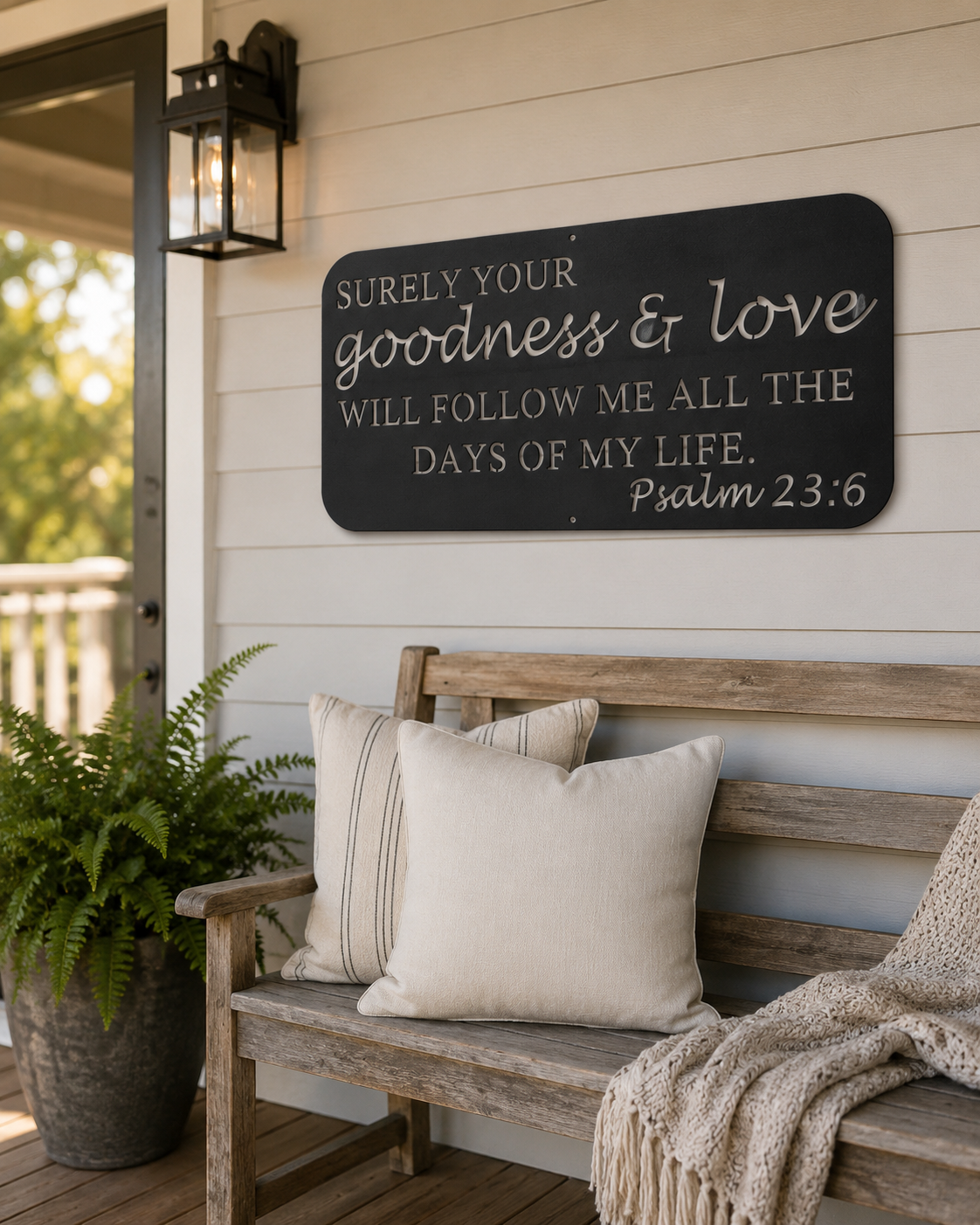 Surely Your Goodness & Love Metal Wall Sign | Psalm 23:6 Scripture Wall Art | Christian Metal Sign | Powder Coated Steel Décor