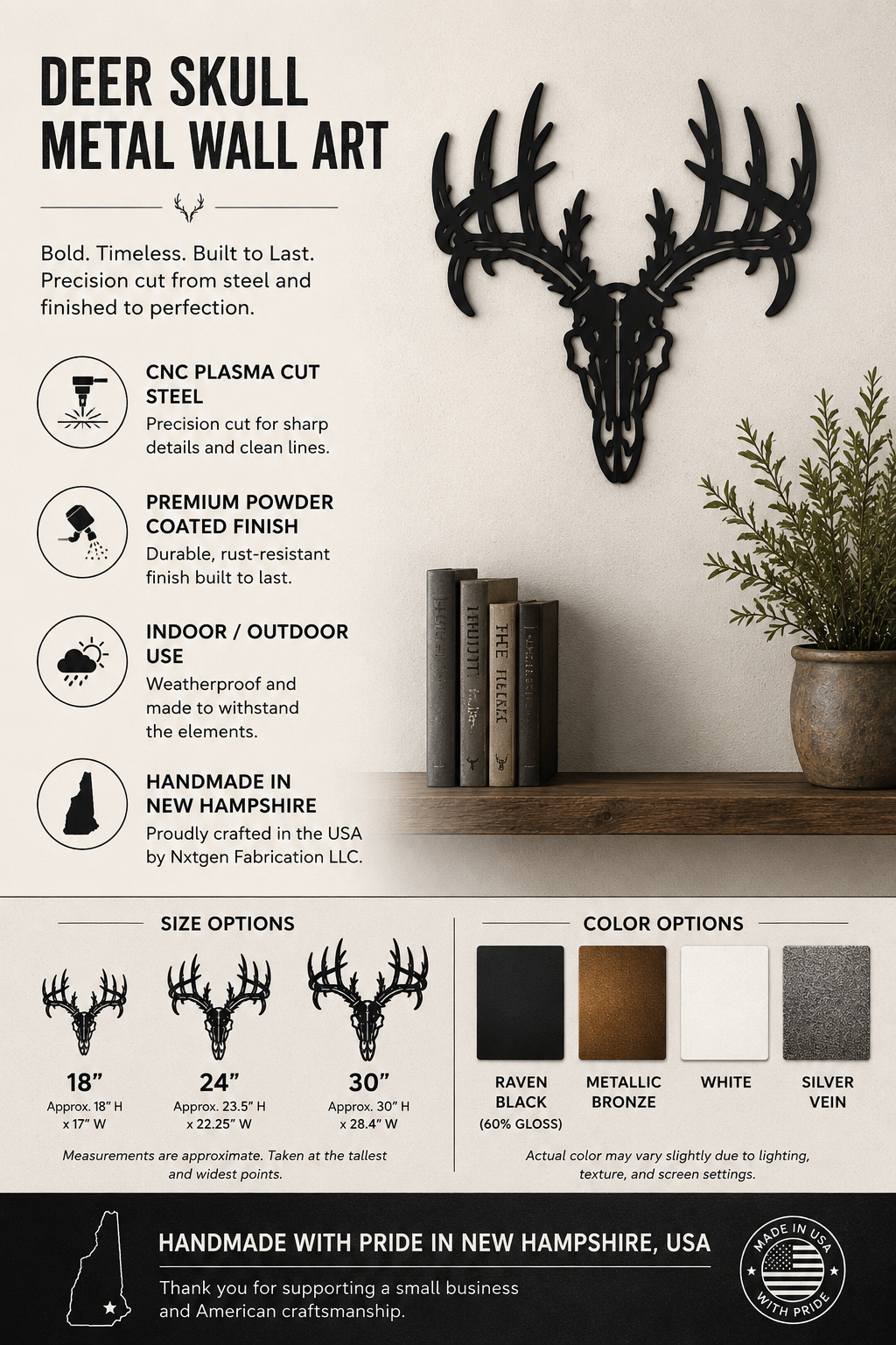 Deer Skull Metal Wall Art | Rustic Cabin Steel Decor