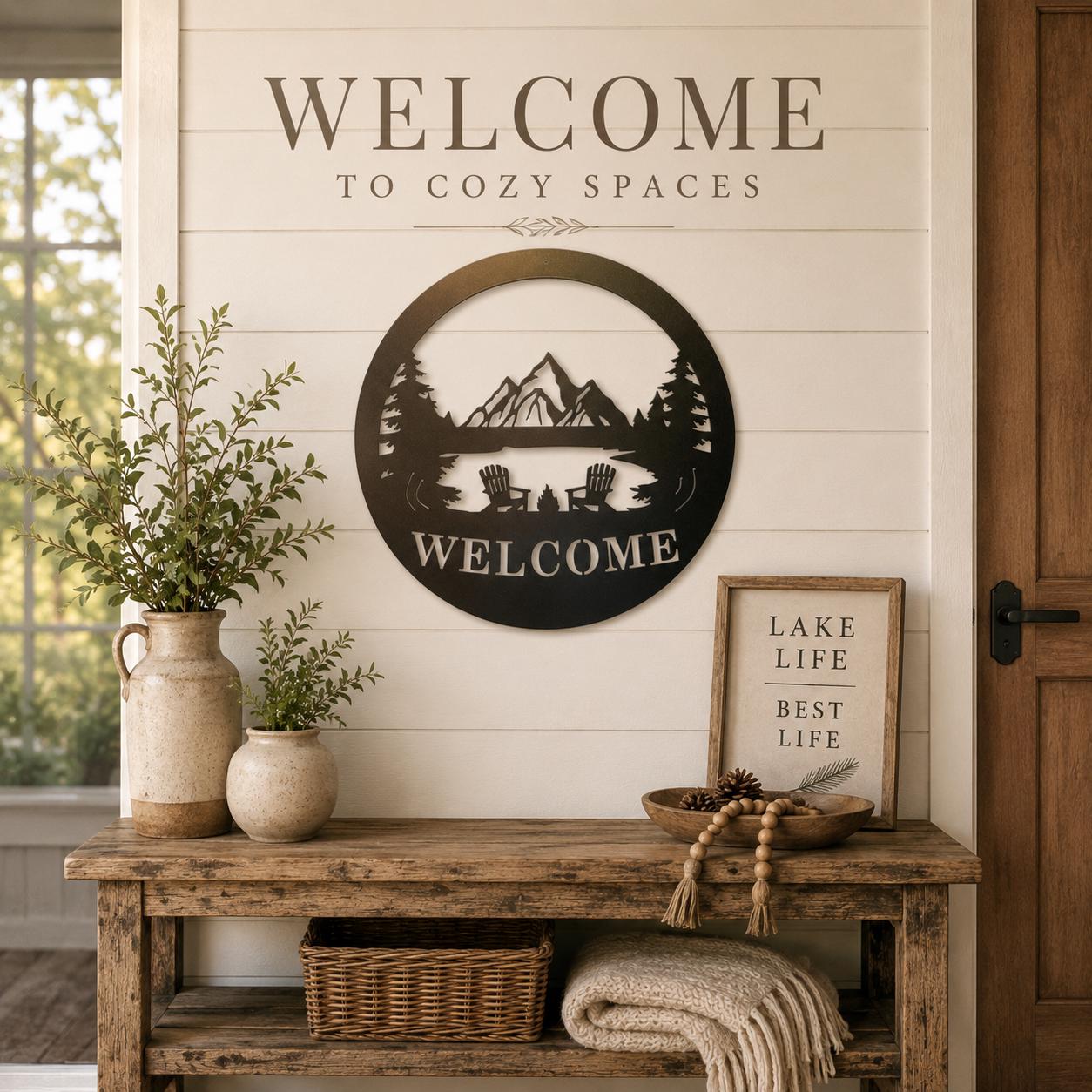 Mountain Lake Welcome Metal Sign