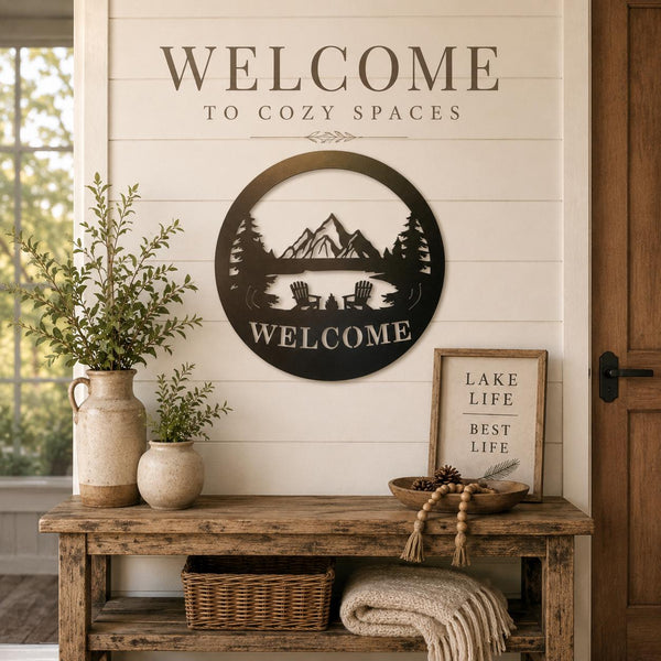 Mountain Lake Welcome Metal Sign