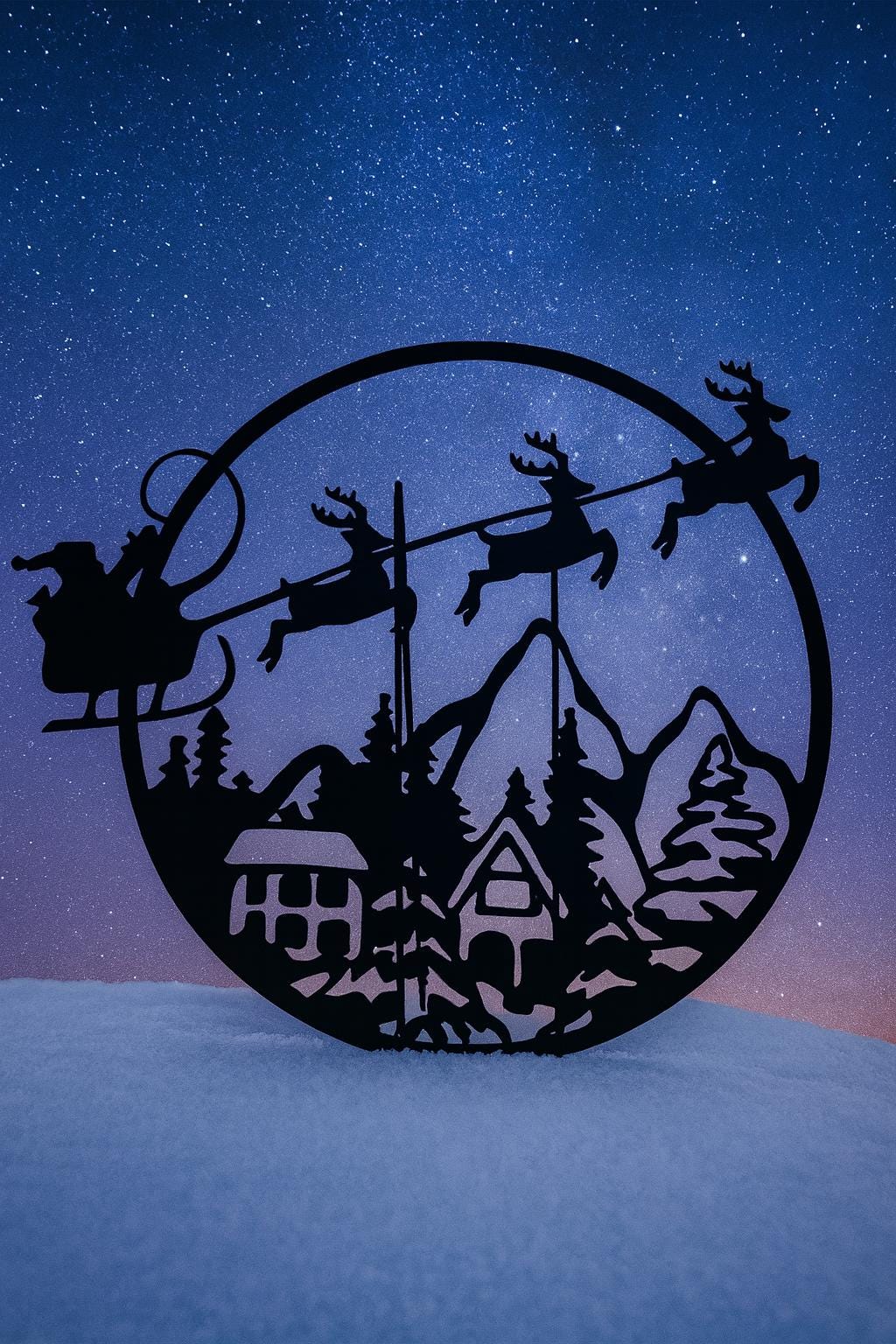 Santa & Reindeer Round Metal Sign