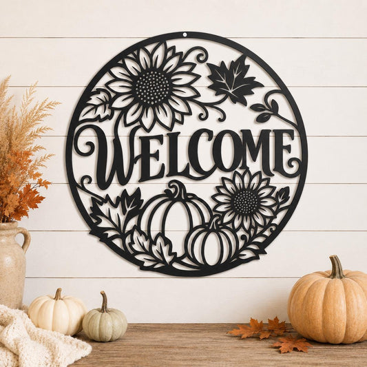 Welcome Sunflower Pumpkin Metal Sign