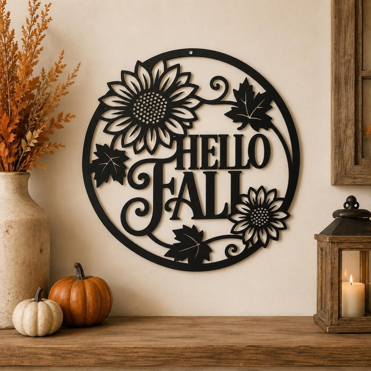 Hello Fall Sunflower Metal Sign