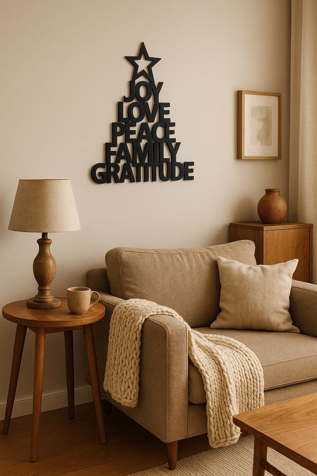 Joy Love Peace Family Gratitude Christmas Tree Metal Sign