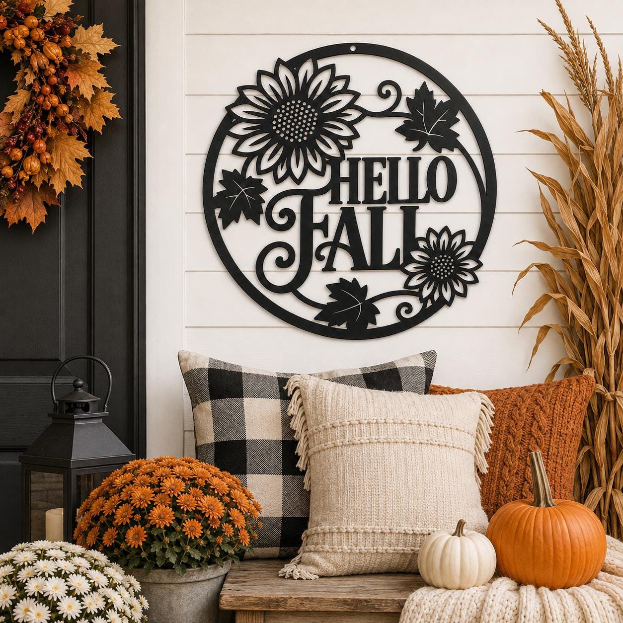 Hello Fall Sunflower Metal Sign