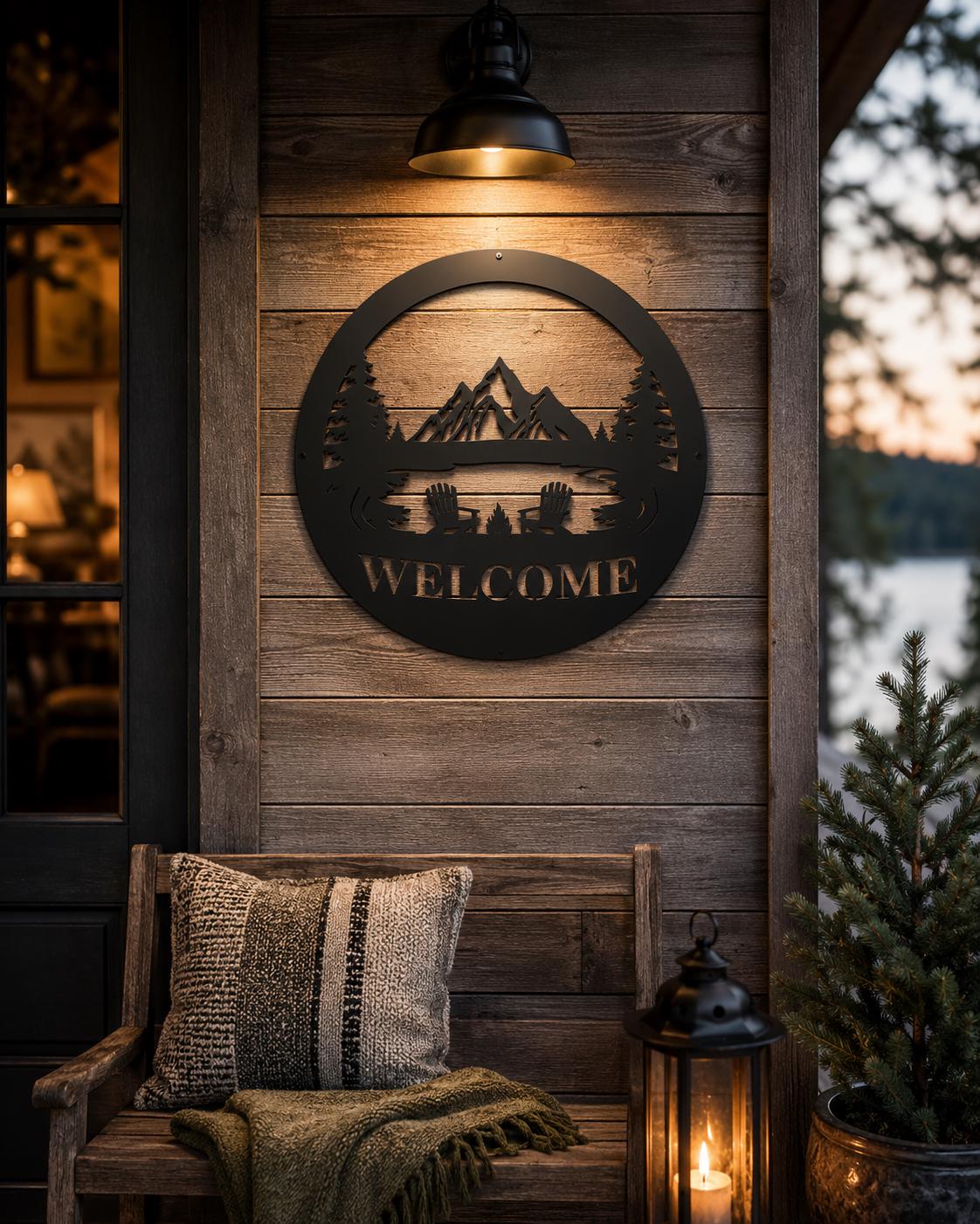 Mountain Lake Welcome Metal Sign