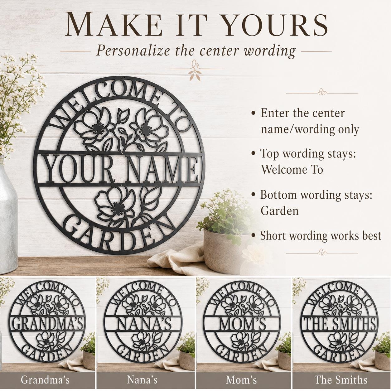 Personalized Floral Garden Metal Sign