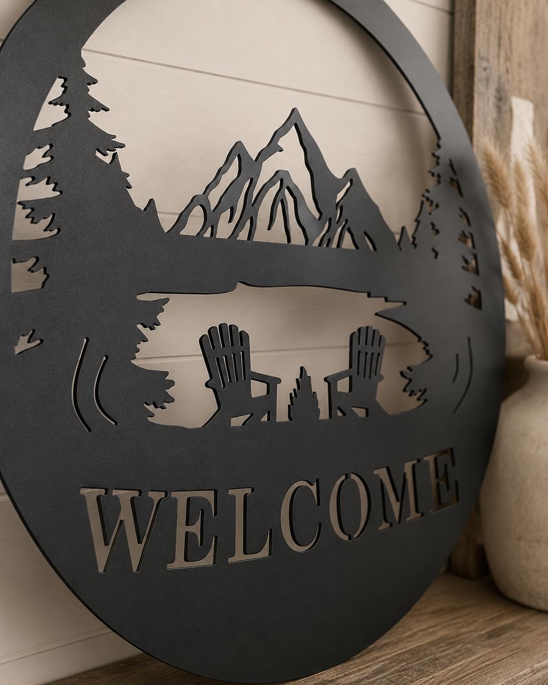 Mountain Lake Welcome Metal Sign