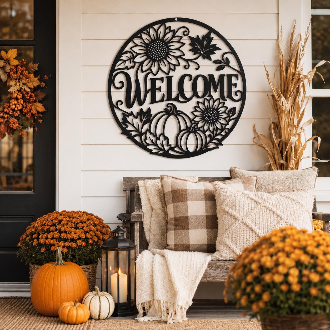 Welcome Sunflower Pumpkin Metal Sign